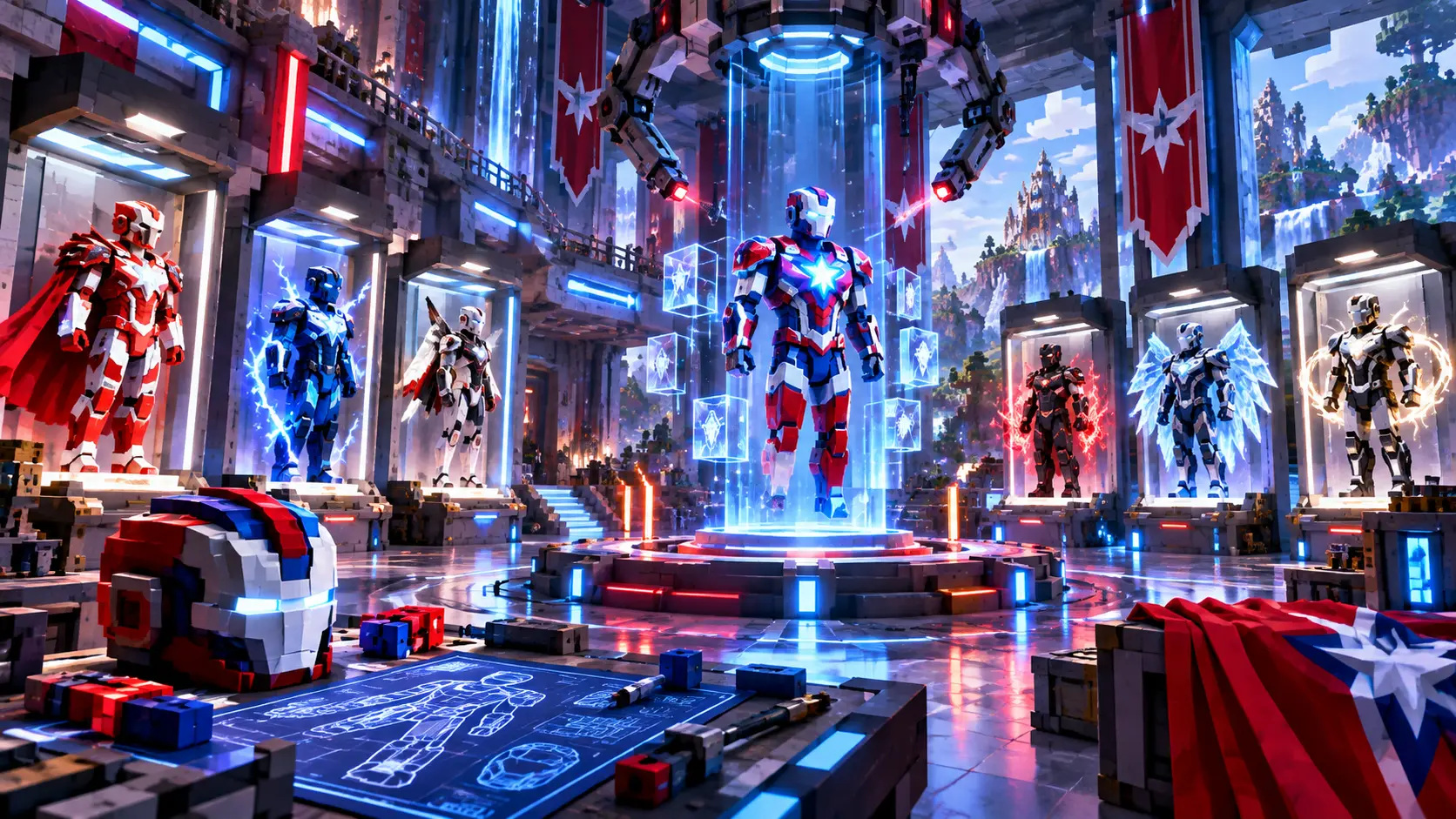 Original text-free superhero mod concept scene